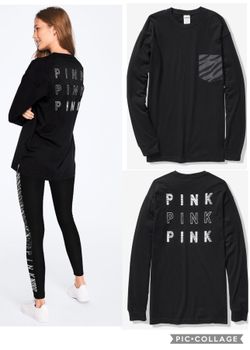 VS Pink Campus Bling Long Sleeve Tee- Small