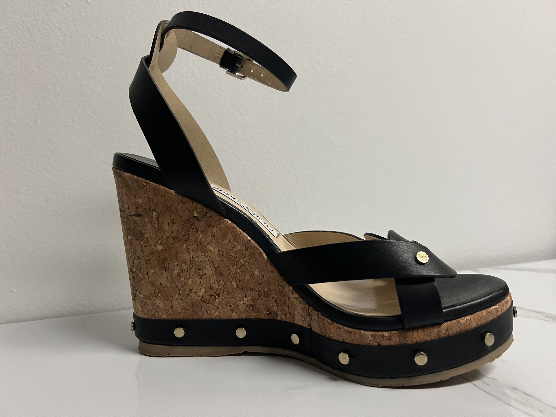 MJimmy Choo Women's Black Drya Studded Wedge Sandal Shoes Size US 8/EU 38