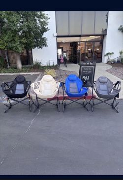 In Box Hammock Camping Chair, Retractable Footrest, Adjustable Back, Cup Holder & Carry Bag. Beige, Blue, Gray. 400 Weight Capa