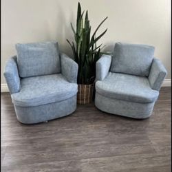 32 in. W Blue Chenille Swivel Accent Barrel ChairsUpholstered Armchair Comfy Sofa Chair 360°Club