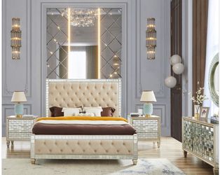 Glam 5pc Cream & Mirrored Bedroom Set  $1999