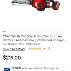 Craftsman 12in Brushless Chainsaw 20v 