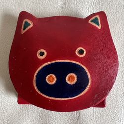 Handmade Red Leather Pig Face Coin Purse Wallet