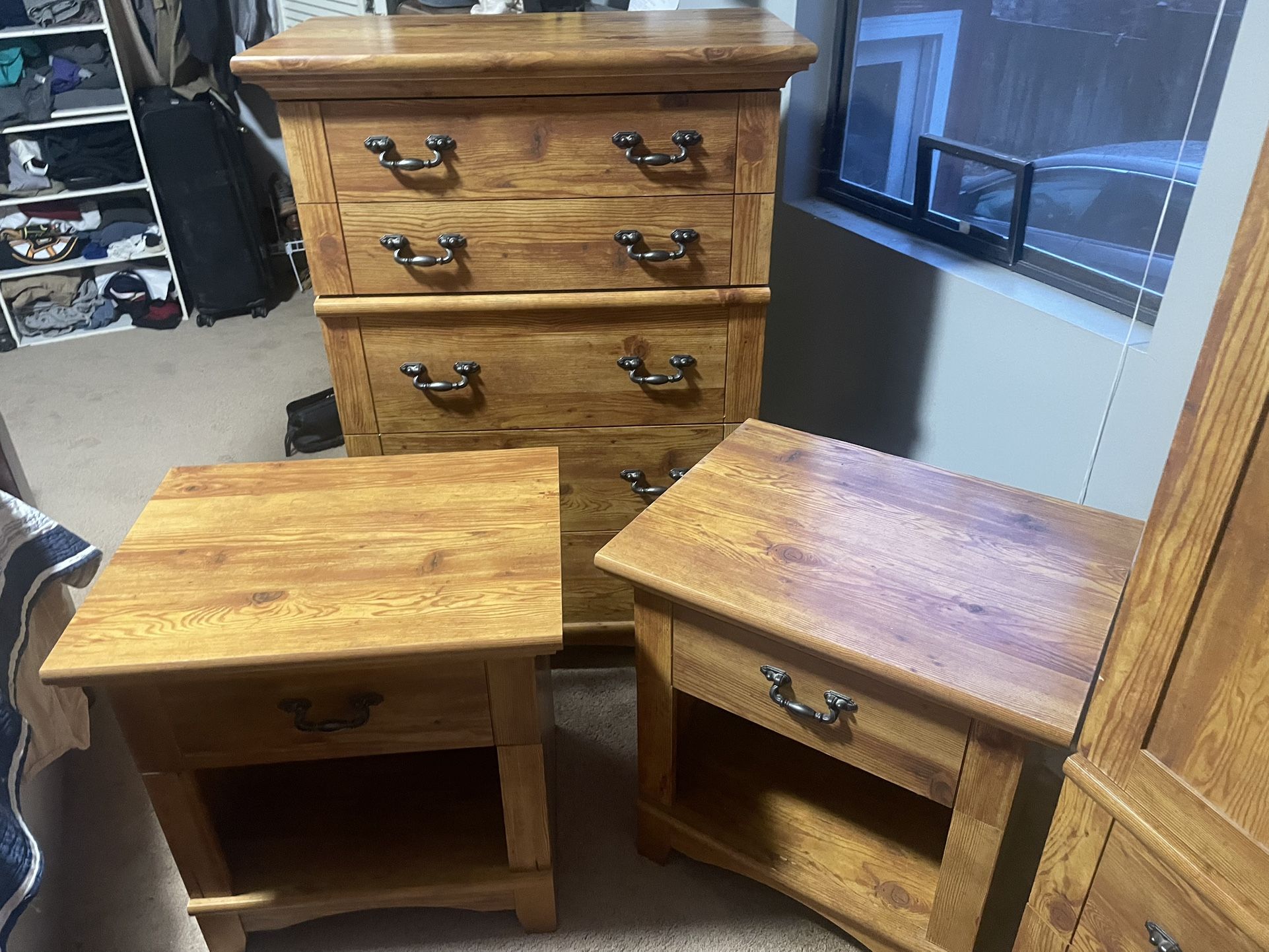 Solid Wood Dresser, 2 Night Stands And Armoire