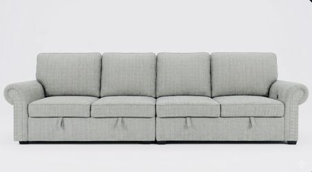 Modern Light Gray 4-Seat Storage Sofa with Nailhead Trim