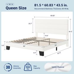 Queen Size White Velvet Bed Frame – Like New