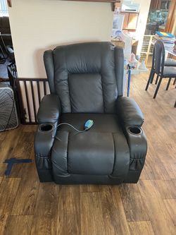 Black Leather Power Recliner Chair with Cup Holders
