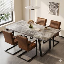 Brand New Modern Dining Table And 4 Faux Leather Chairs 