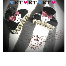 New Hello Kitty Black  Logo Hair Clip Set