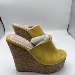 LAICIGO Womens Wedge Platform Slide on Sandals Open Toe Sandals Yellow Size 5