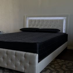 Brand New Queen Size Beige LED LIGHT Bed Frame With New Mattress/Fast Delivery