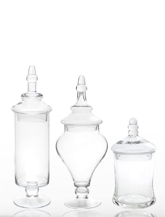 Simply Elegant Set Of 3 Clear Glass Apothecary