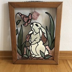 Glass Bunny with Flower Picture