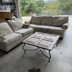 Sleeper Sofa Couch Set & Solid Wood Coffee Table