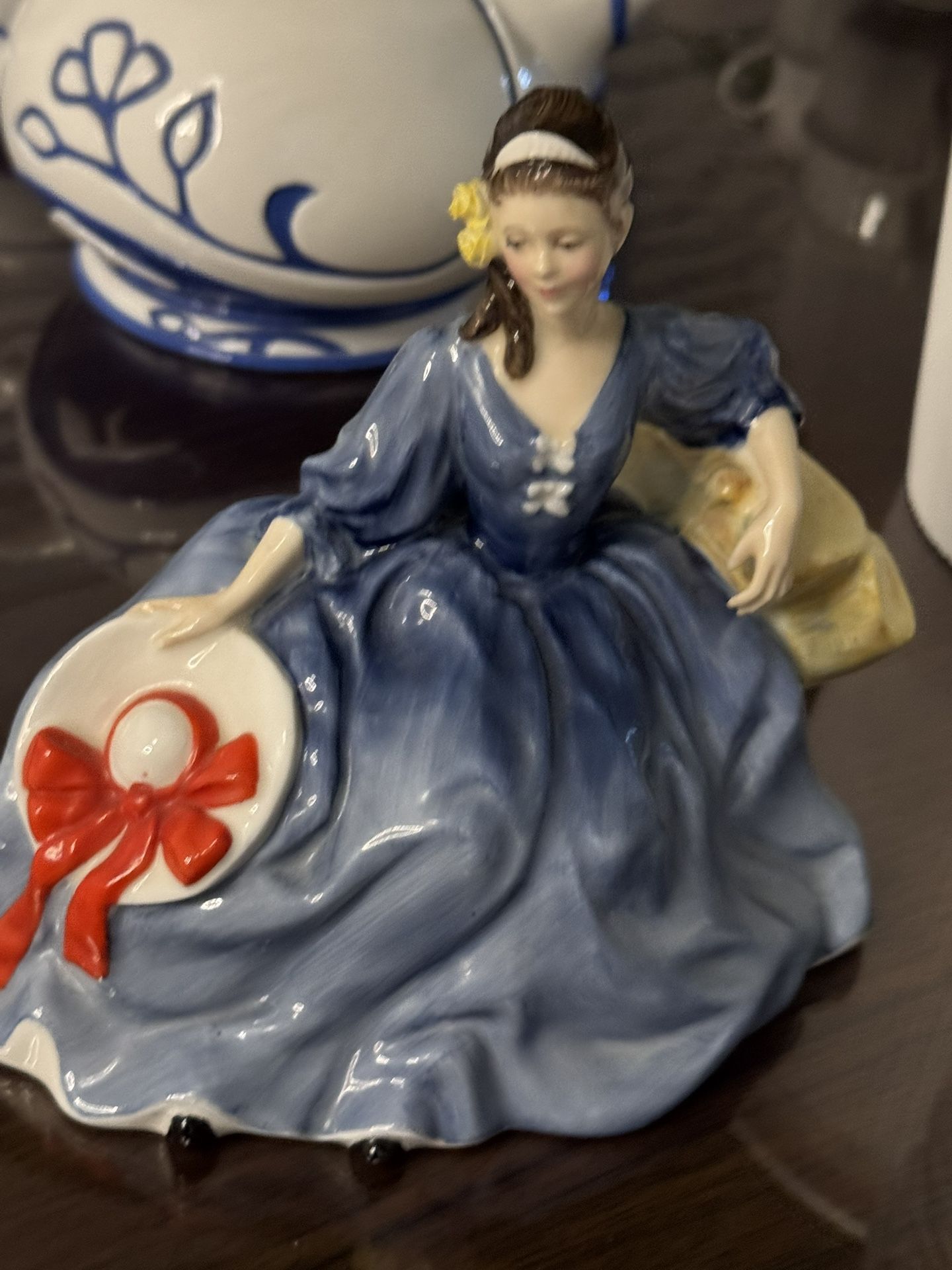Royal Doulton HN 2429 Elyse Figurine Seated Lady In Blue Dress Vintage 1971