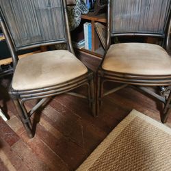 Rattan Chairs With Suede Seats In Perfect Condition