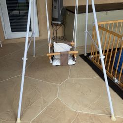 Baby Swing with Stand, Swing Set for Infant, Outdoor Indoor Swing Set with Canvas Cushion Seat