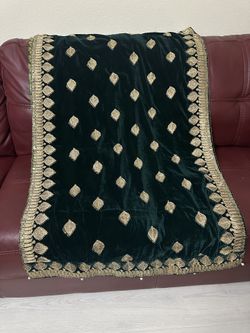 Velvet Shawl With Golden Thread Embroidery