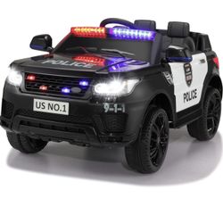 TOBBI Police Car Ride on 12V Electric Car for Kids Battery Powered Ride on Toys Cop Car with Remote Control, Siren, Flashing Lights, Music, Blueooth, 