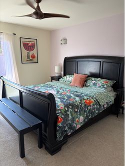 Solid Wood King Sleigh Bed Frame — Black Espresso Finish