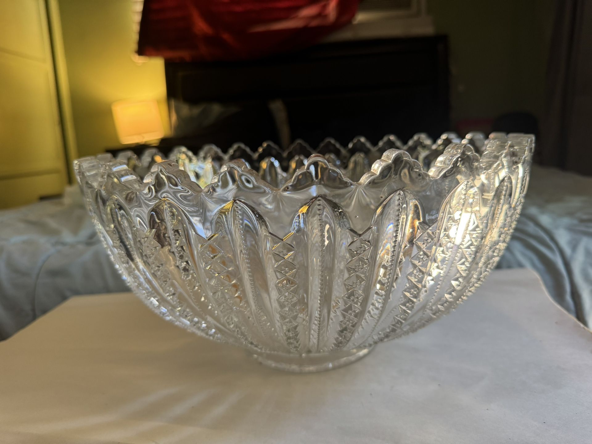 antique Duncan & Miller "Mardi Gras" pattern pressed glass bowl.