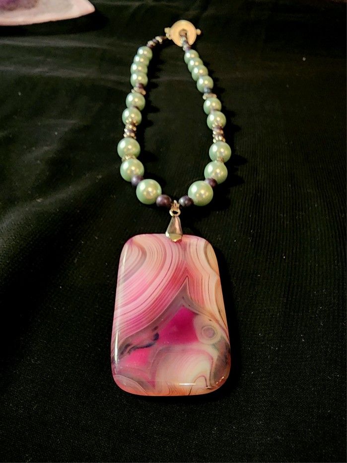 NEW Rectangular Smooth Polished Crystal Pendant Necklace
