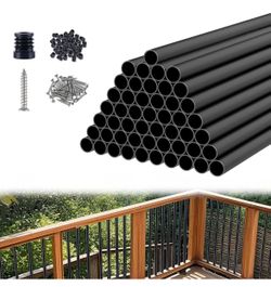 Black Aluminum Deck Balusters 32in x 3/4in, 100 Pack Spindles with Connectors & Screws, Powder-Coated Metal Baluster Replacement Kit for Deck Railing,