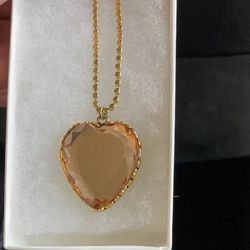 Betsey Johnson Gold/Amber Heart Necklace