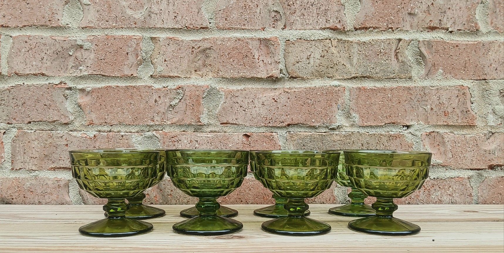 Vintage Colony Whitehall Green Avocado Champagne/Tall Sherbet Glasses 
