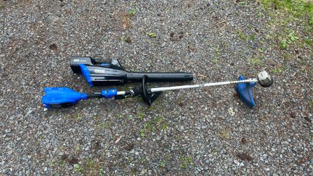Cobalt 80 V Weedwhacker with blower and charger and one battery