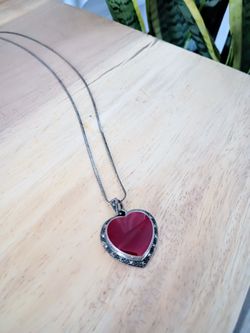 Vintage Red Heart Pendant Necklace 