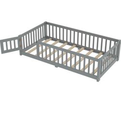 Gray Twin floor Bed frame