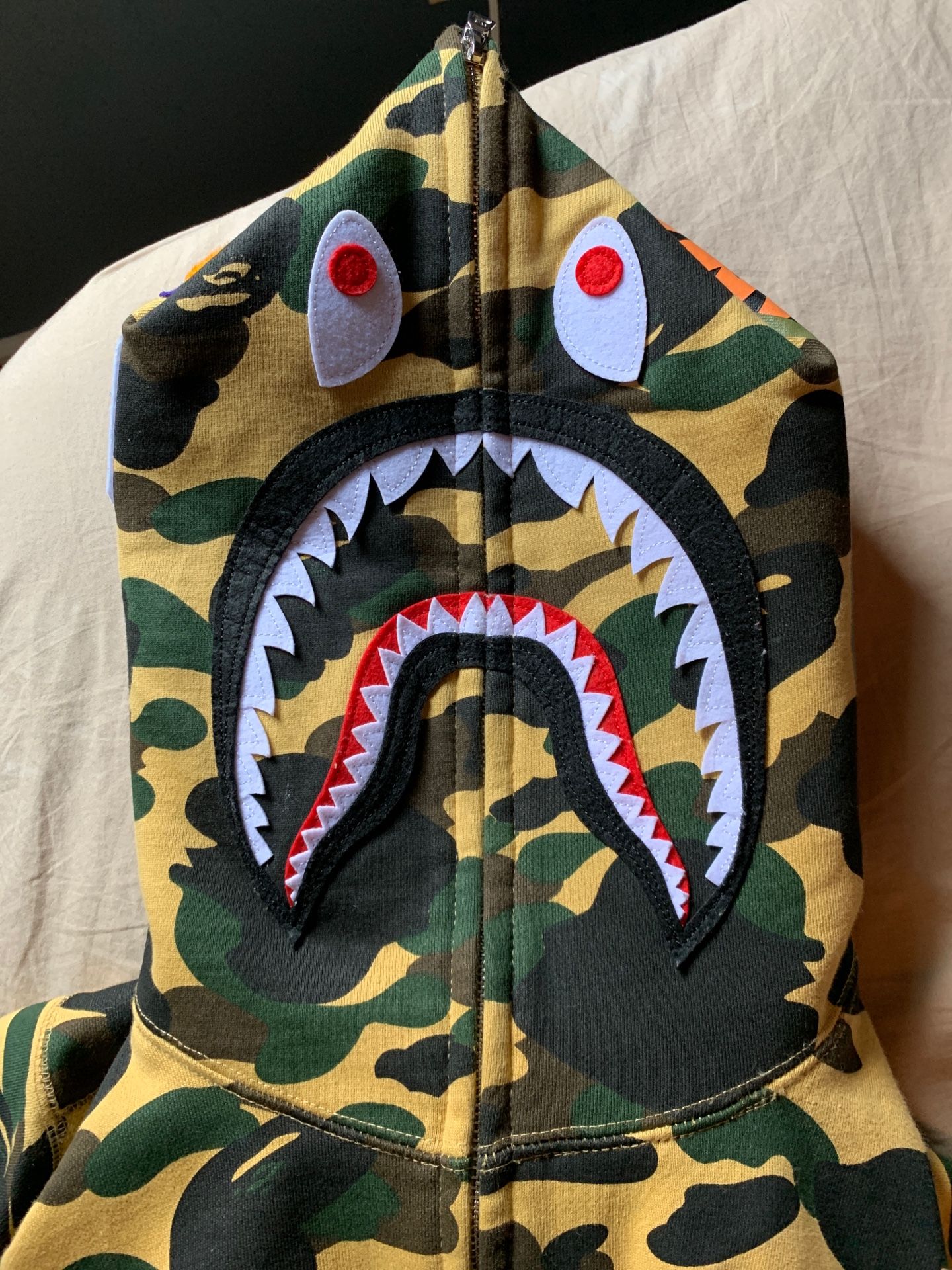 Bathing ape (BAPE) shark hoodie - yellow camo