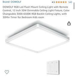 RGB Led Flush Mount Ceiling Light with Remote Control, 12 Inch 30W Dimmable Ceiling Light Fixture, Color Changeable 3000-6500K RGB