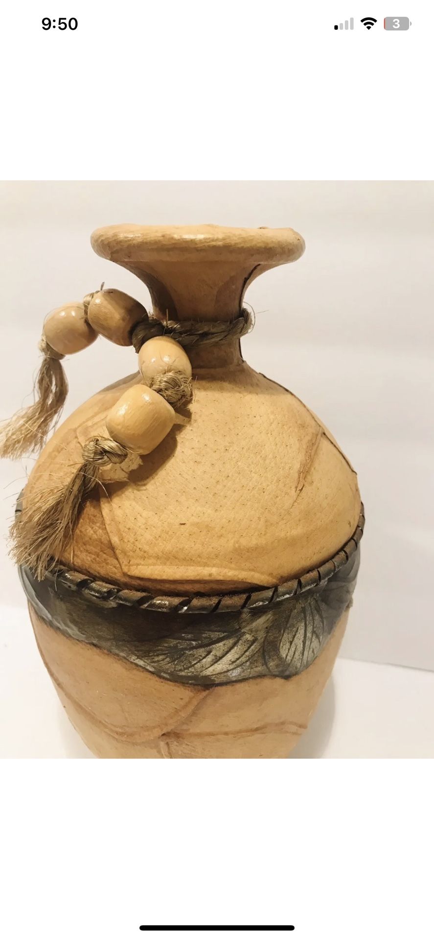Set Of Two Vintage Leather Wrapped Vases Vintage Farmhouse Rustic Vases 11”,9”. Beautiful and stunning pair of rustic vases, leather wrapped with met