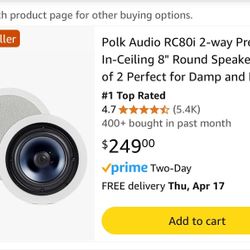 Brand New Polk Audio RC80i High Performance In-Wall Speakers