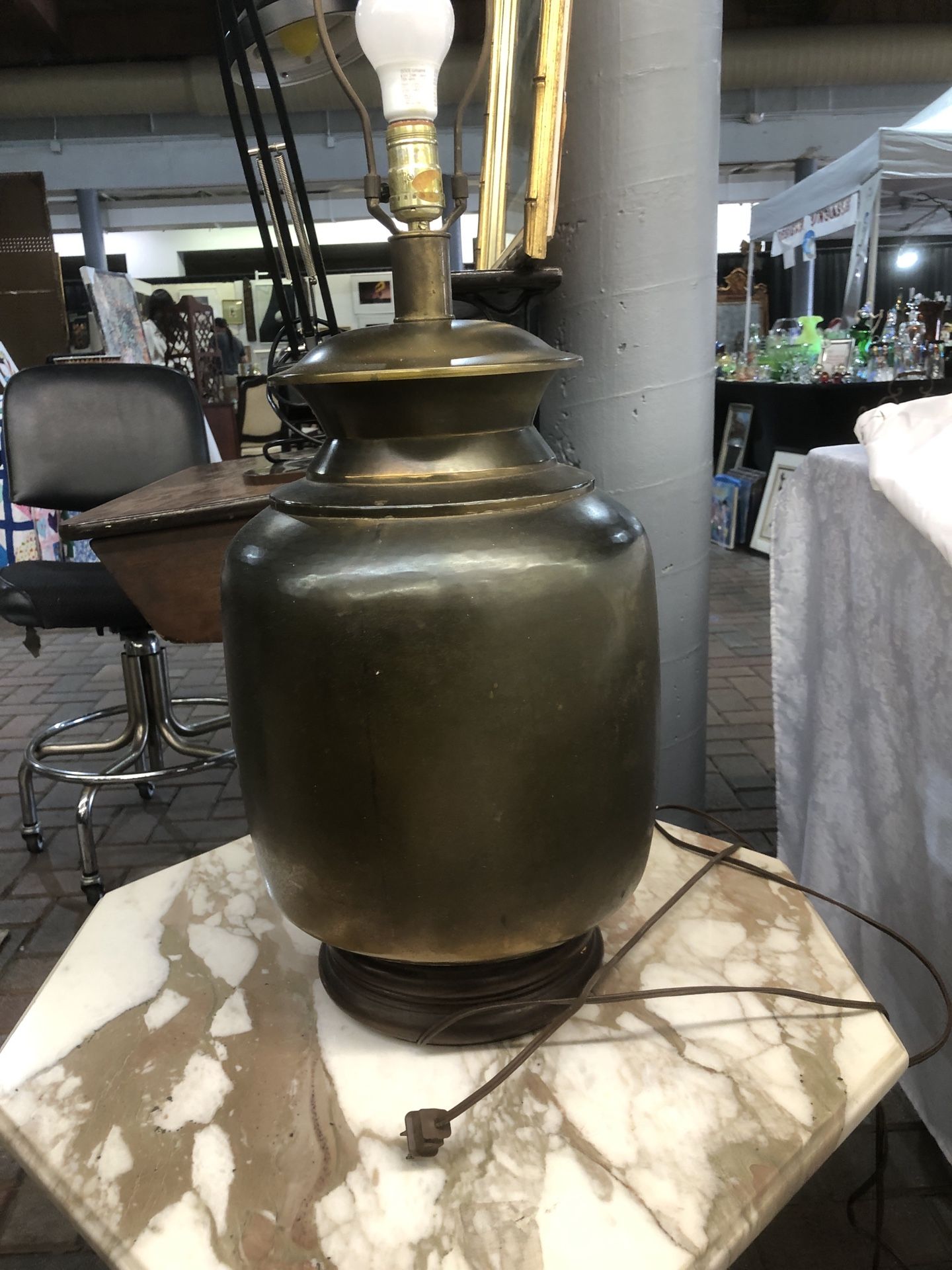 Mid Century Modern Oversized Ginger Jar Brass Table Lamp Hammered Copper