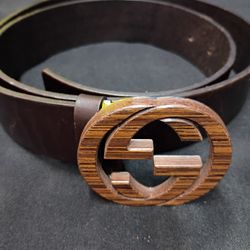 Gucci Double G Wood And Leather Belt Size 38 $180