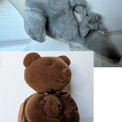 baby shower decorations gifts: mini plush stuff animals: mama dolphin and mommy beanie bear with baby