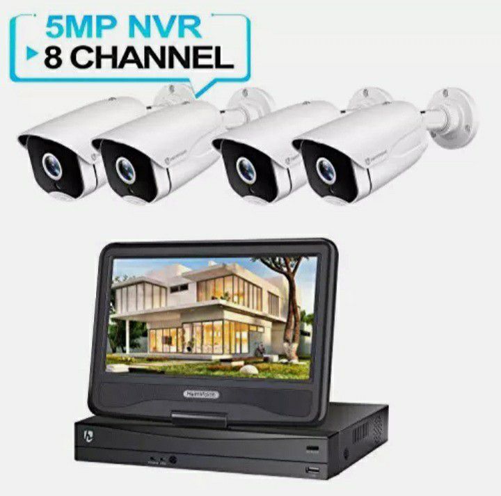 HeimVision 5MP PoE Security Camera System with 10 inch LCD Monitor, 8CH 4 Cams Night Vision Motion Detection CCTV 1080P HD