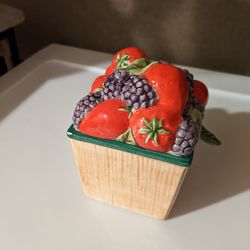 Vintage Fruit-Topped Ceramic Jam/Jelly Jar with Ceramic Spoon