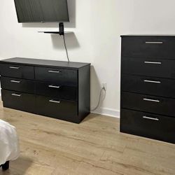 Brand New Black Dresser And Chest - Cómoda Y Gavetero Color Negro Nuevos A Estrenar 