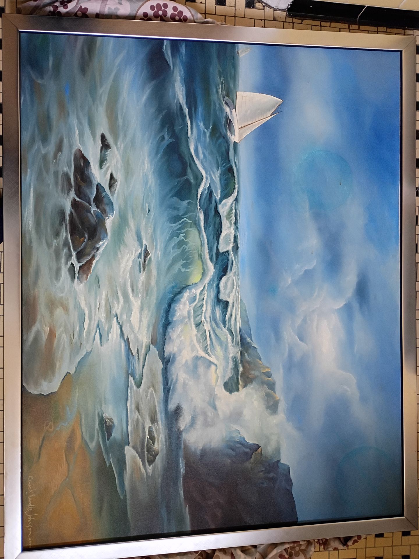 Original Ocean View Oil Painting & Frame $111