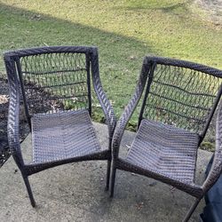 Set Of 2 Brown Wicker Chairs