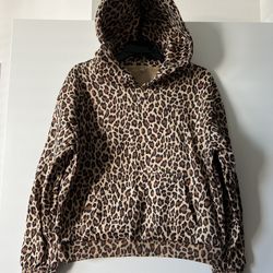 Leopard Print Hoodie Y2k Streetwear Pullover Sweatshirt, size small - NEW
