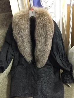 Deluxe embossed leather jacket with fox collar