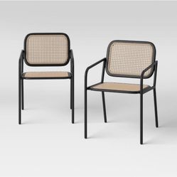 Caning Patio Dining Chairs in Black (2) 