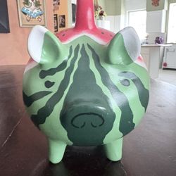 vintage, hand-painted watermelon-themed piggy bank
