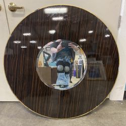 Round Woodgrain Mirror