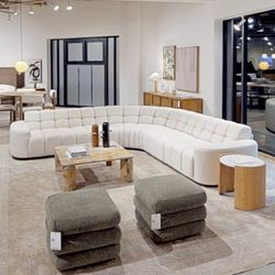 NEW IN-BOX—Retail $6,000—Curved Sofa, Oatmeal Performer Fabric—Free Delivery